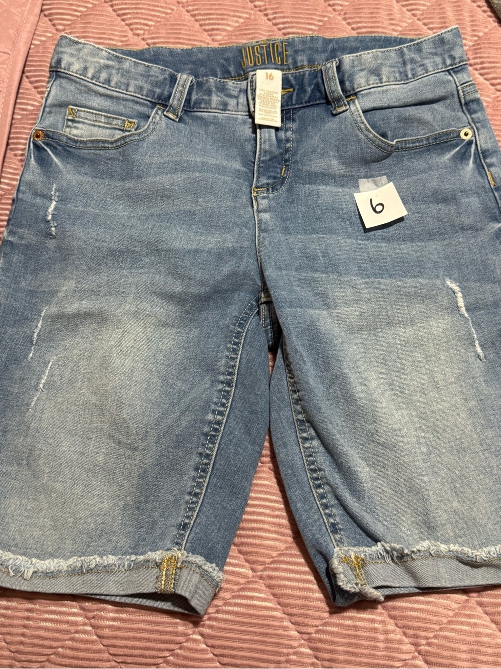 Justice Light Blue Frayed Hem Denim Shorts